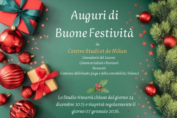 Auguri di Buone Festività | Centro Studi et de Milan